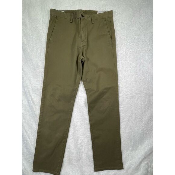 Rag & Bone Army Green Stretch Flat Front Slim Fit Casual Chino Pants Size 33 - Picture 2 of 10